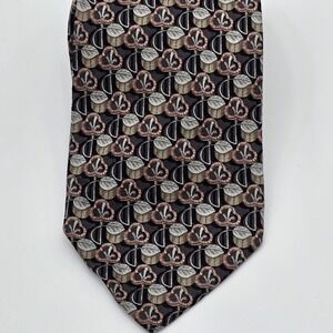 Ermenegildo‎ Zegna Disegno Esclusivo Silk Tie Black Pink  Geometric Floral Italy
